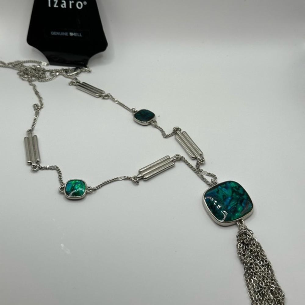 Izaro long Silver Tone And Shell tasseled necklace 19” NEW